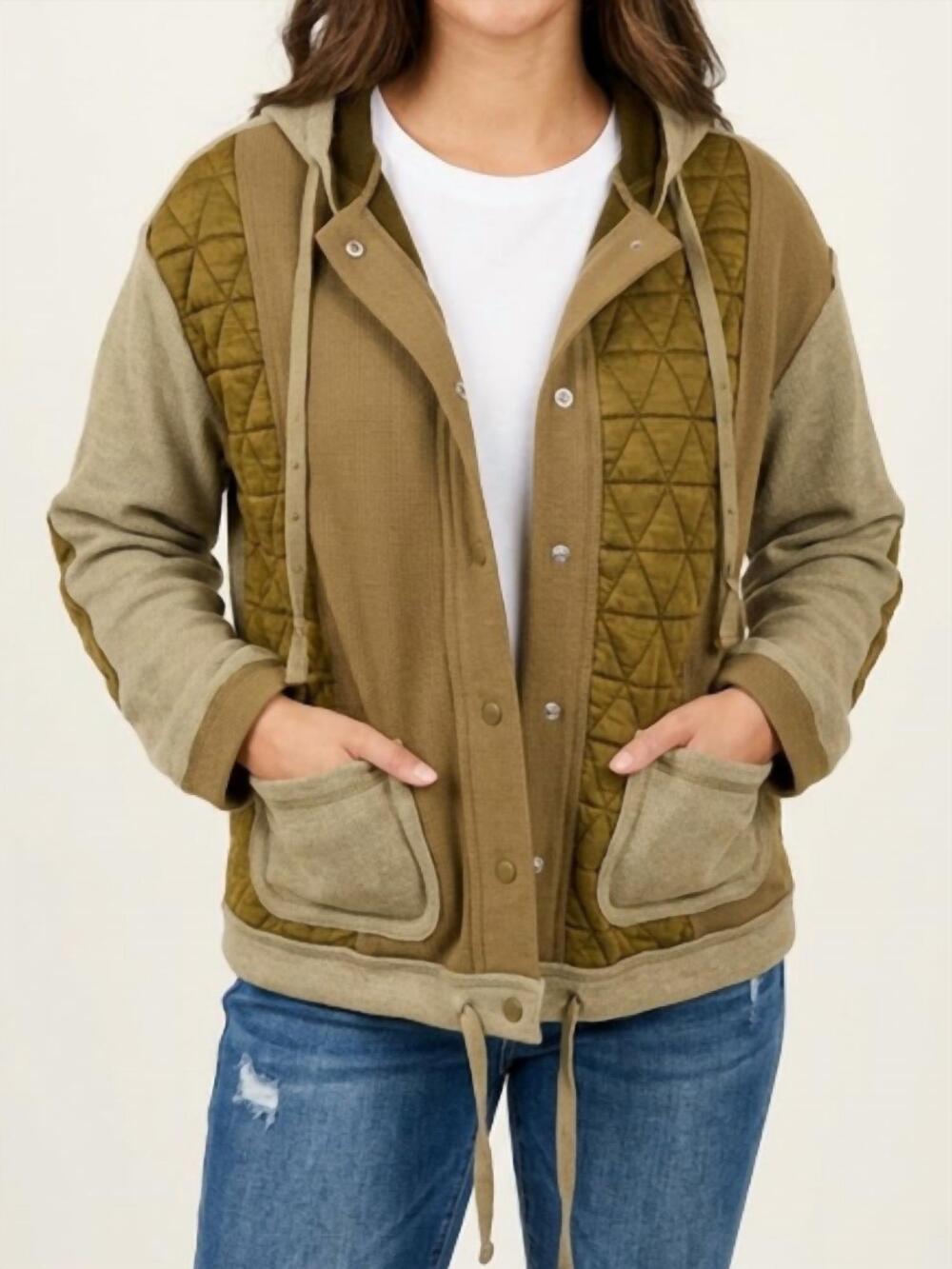 NEW THOMAS & CO quilted hooded shacket in olive